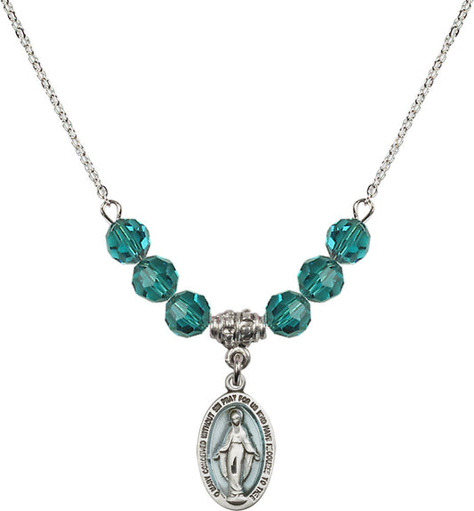 Sterling Silver Miraculous Birthstone Necklace with Zircon Beads - 4122