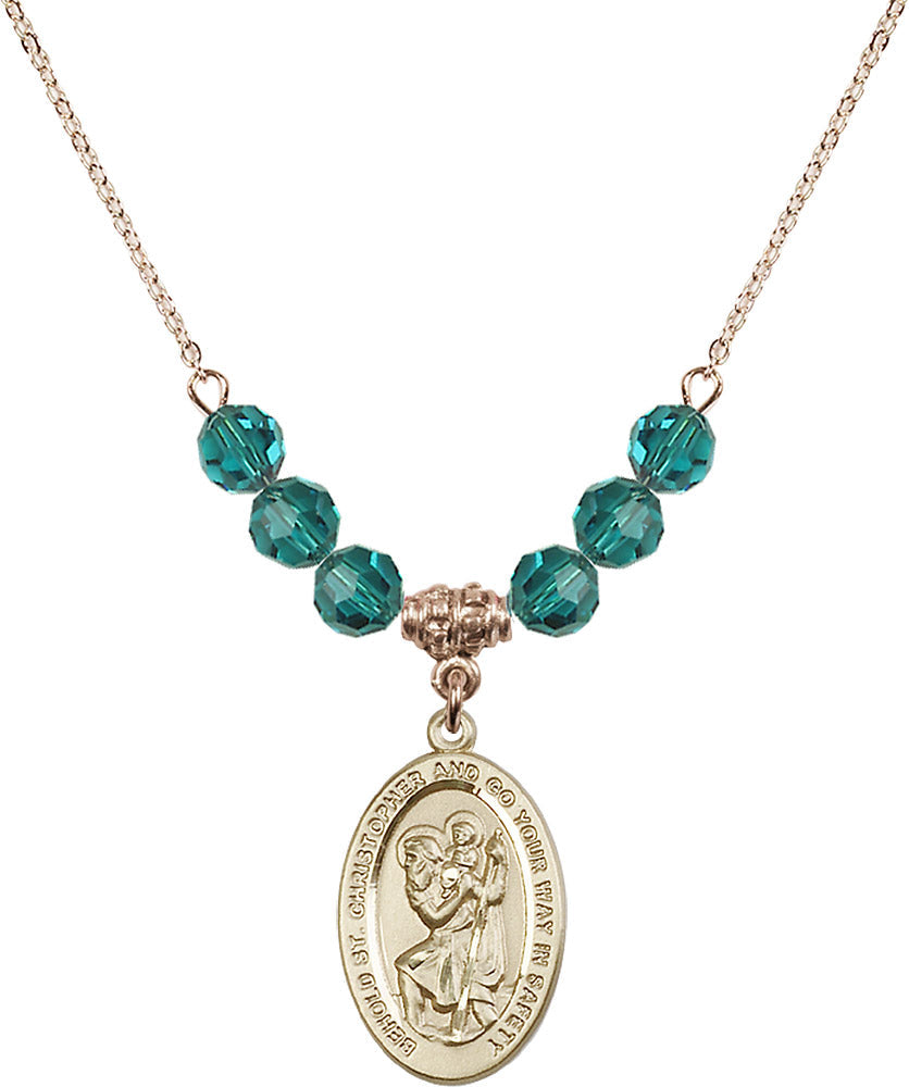 14kt Gold Filled Saint Christopher Birthstone Necklace with Zircon Beads - 4123