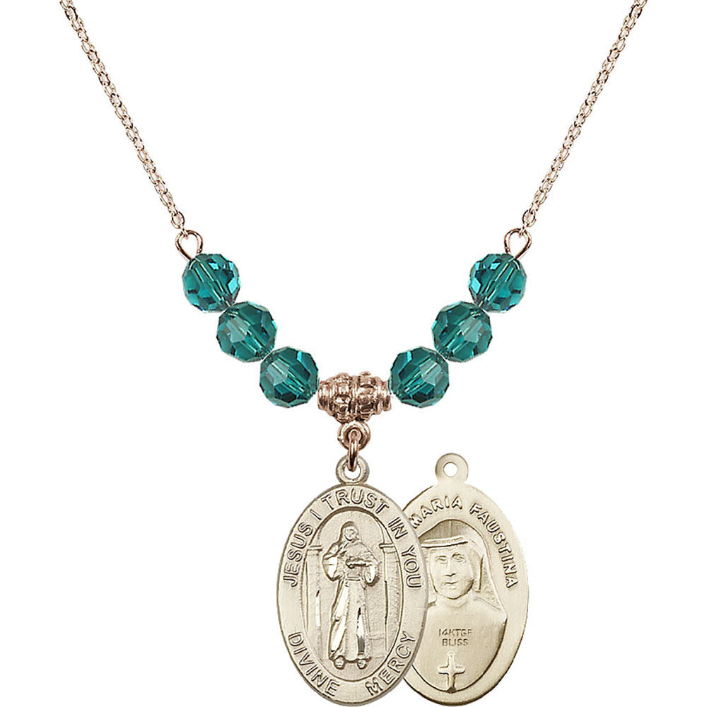 14kt Gold Filled Divine Mercy Birthstone Necklace with Zircon Beads - 4123