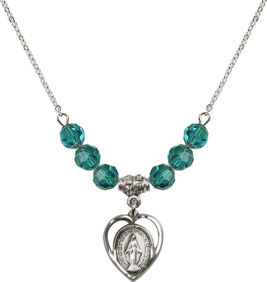 Sterling Silver Miraculous Birthstone Necklace with Zircon Beads - 4125