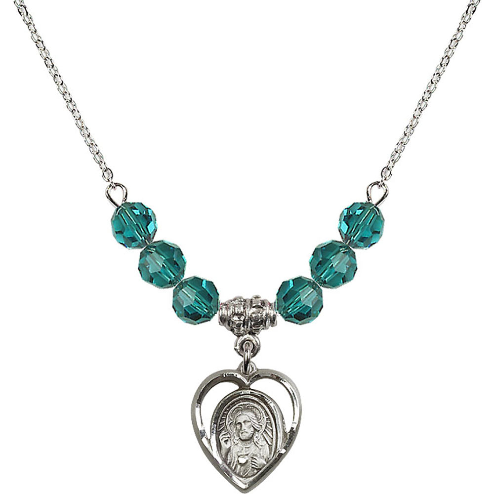 Sterling Silver Scapular Birthstone Necklace with Zircon Beads - 4126