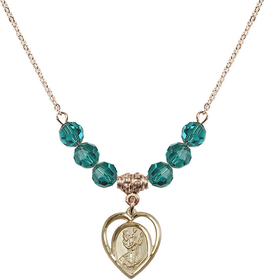 14kt Gold Filled Saint Christopher Birthstone Necklace with Zircon Beads - 4127