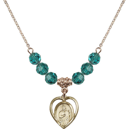 14kt Gold Filled Saint Jude Birthstone Necklace with Zircon Beads - 4128