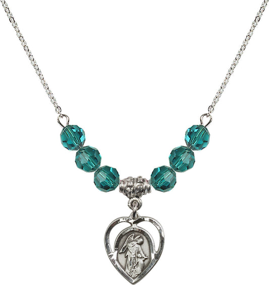 Sterling Silver Guardian Angel Birthstone Necklace with Zircon Beads - 4129