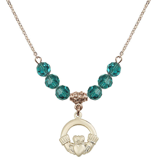 14kt Gold Filled Claddagh Birthstone Necklace with Zircon Beads - 4138