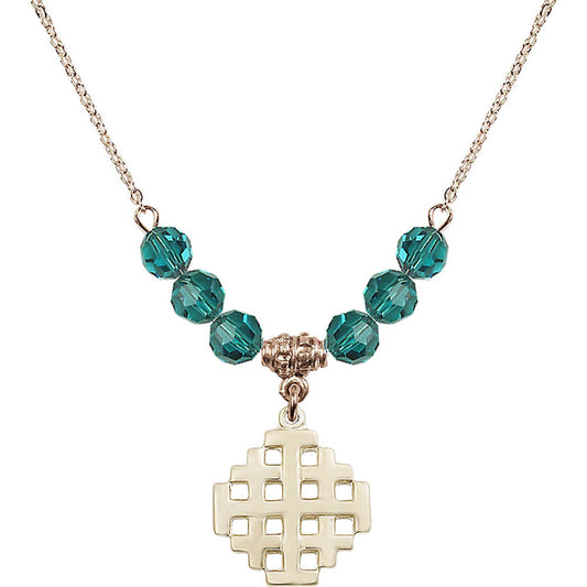 14kt Gold Filled Jerusalem Cross Birthstone Necklace with Zircon Beads - 4139