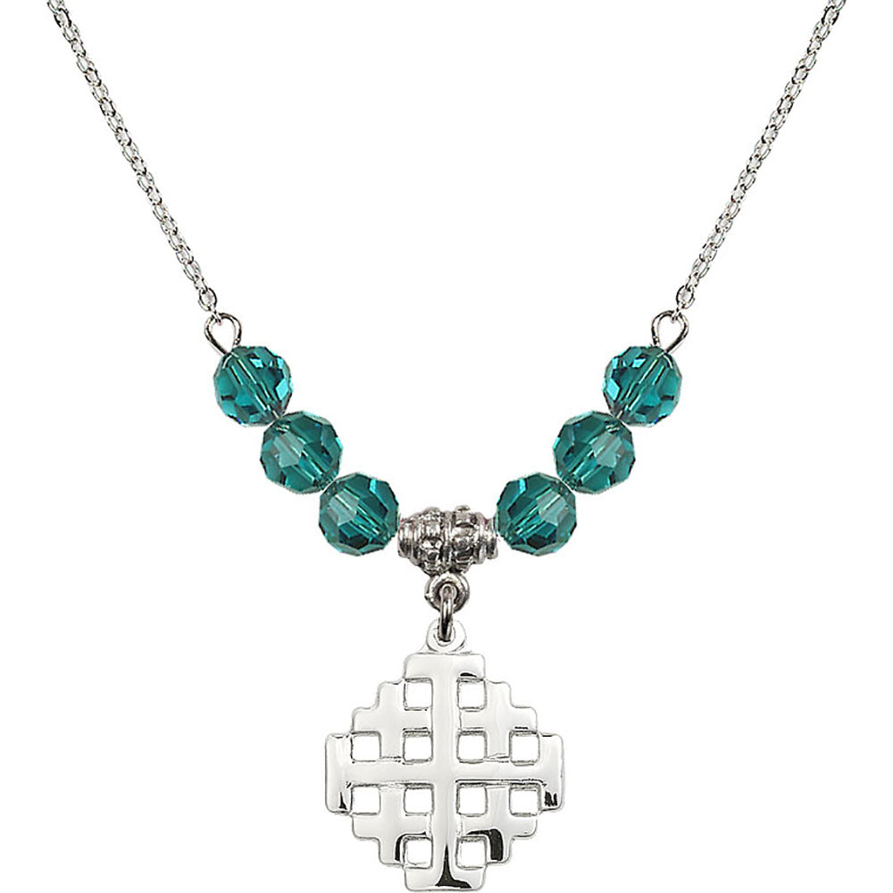 Sterling Silver Jerusalem Cross Birthstone Necklace with Zircon Beads - 4139