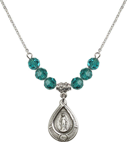 Sterling Silver Miraculous Birthstone Necklace with Zircon Beads - 4144