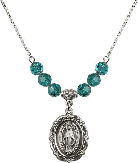 Sterling Silver Miraculous Birthstone Necklace with Zircon Beads - 4146