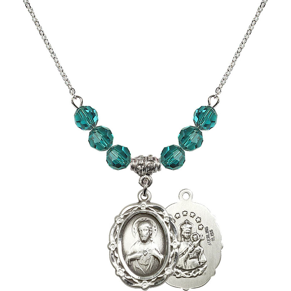 Sterling Silver Scapular Birthstone Necklace with Zircon Beads - 4146