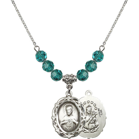 Sterling Silver Scapular Birthstone Necklace with Zircon Beads - 4146