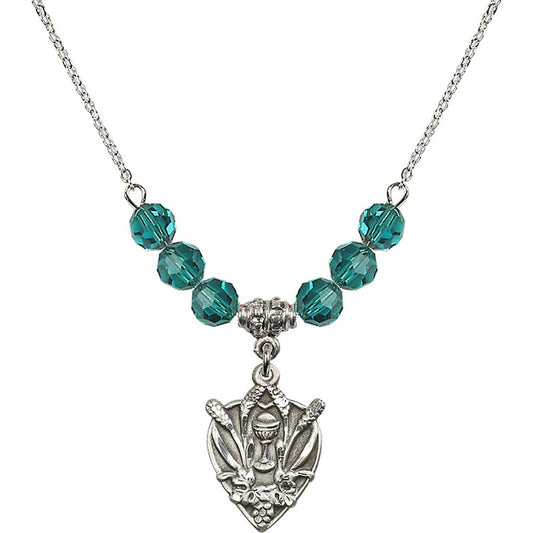 Sterling Silver Communion Birthstone Necklace with Zircon Beads - 4200