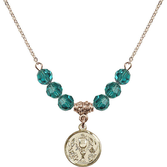 14kt Gold Filled Communion Chalice Birthstone Necklace with Zircon Beads - 4203