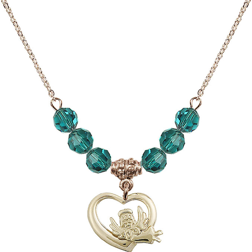 14kt Gold Filled Heart / Guardian Angel Birthstone Necklace with Zircon Beads - 4206