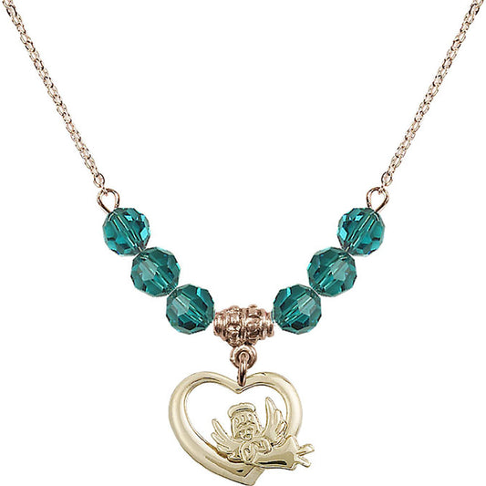 14kt Gold Filled Heart / Guardian Angel Birthstone Necklace with Zircon Beads - 4206