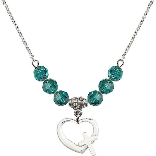 Sterling Silver Heart / Cross Birthstone Necklace with Zircon Beads - 4207