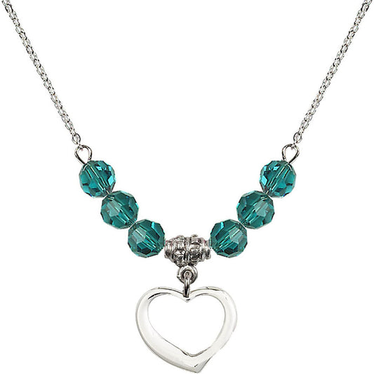 Sterling Silver Heart Birthstone Necklace with Zircon Beads - 4208