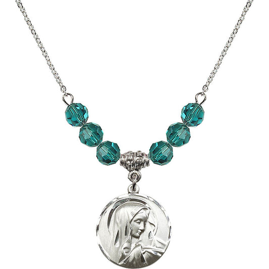 Sterling Silver Sorrowful Mother Birthstone Necklace with Zircon Beads - 4249