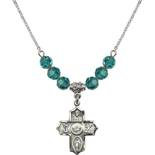 Sterling Silver 5-Way Birthstone Necklace with Zircon Beads - 4255