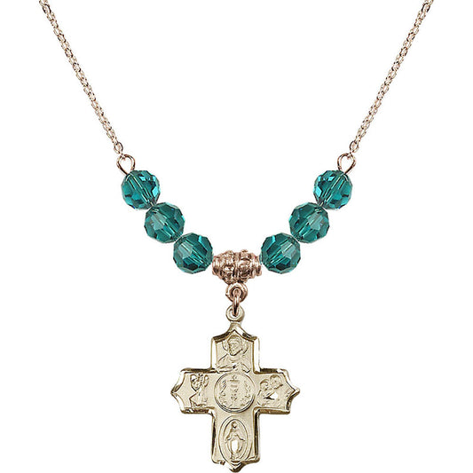 14kt Gold Filled 4-Way Birthstone Necklace with Zircon Beads - 4256