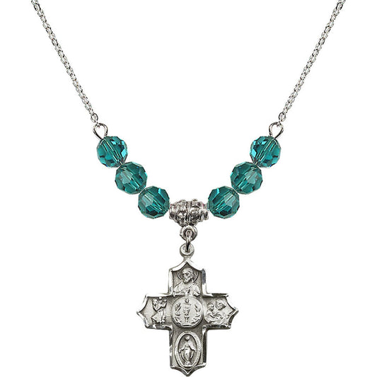 Sterling Silver 4-Way Birthstone Necklace with Zircon Beads - 4256