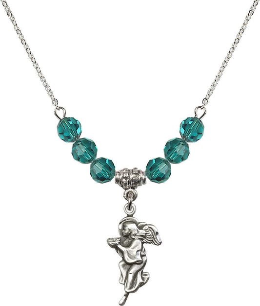 Sterling Silver Guardian Angel Birthstone Necklace with Zircon Beads - 4260