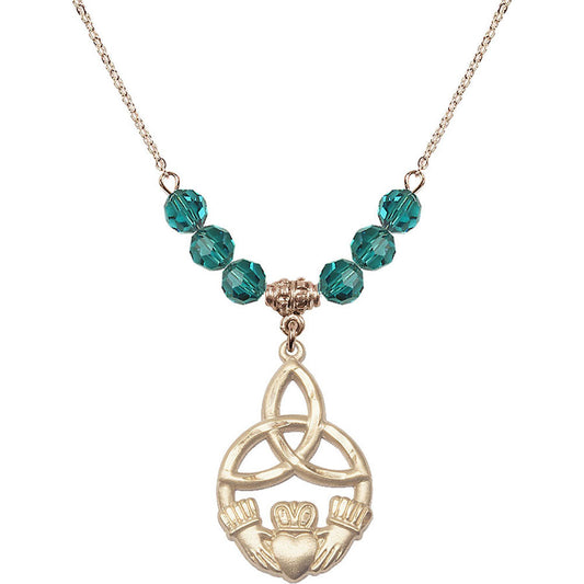 14kt Gold Filled Irish Knot / Claddagh Birthstone Necklace with Zircon Beads - 5102