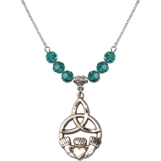 Sterling Silver Irish Knot / Claddagh Birthstone Necklace with Zircon Beads - 5102