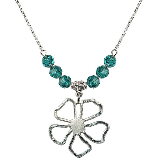 Sterling Silver Five Pedal Flower Birthstone Necklace with Zircon Beads - 5109