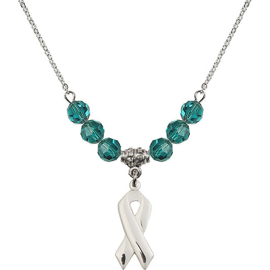 Sterling Silver Cancer Awareness Birthstone Necklace with Zircon Beads - 5150