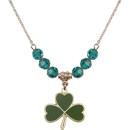 14kt Gold Filled Shamrock Birthstone Necklace with Zircon Beads - 5248