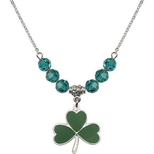 Sterling Silver Shamrock Birthstone Necklace with Zircon Beads - 5248