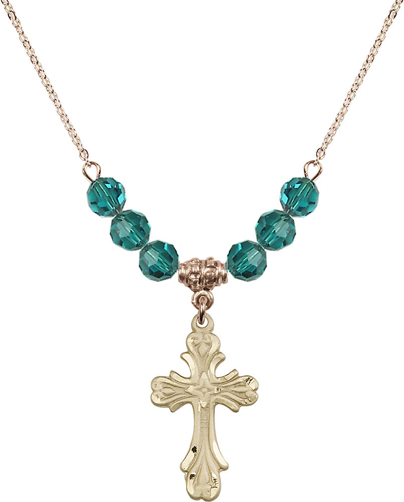 14kt Gold Filled Cross Birthstone Necklace with Zircon Beads - 5419