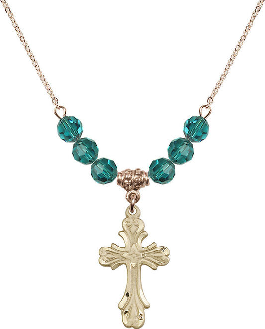 14kt Gold Filled Cross Birthstone Necklace with Zircon Beads - 5419
