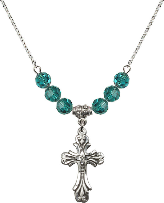 Sterling Silver Cross Birthstone Necklace with Zircon Beads - 5419