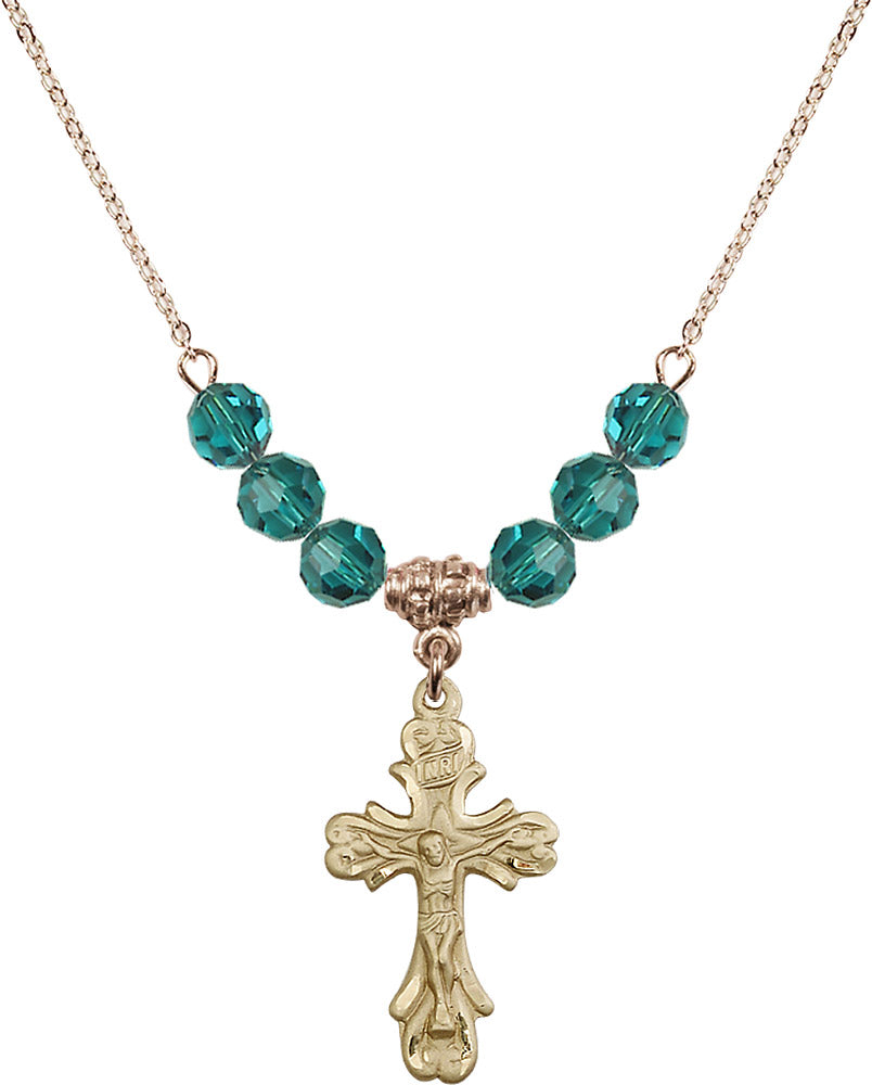14kt Gold Filled Crucifix Birthstone Necklace with Zircon Beads - 5421