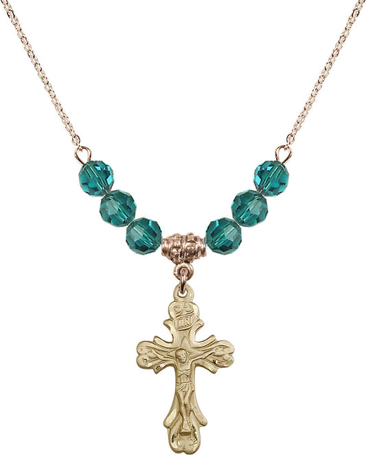 14kt Gold Filled Crucifix Birthstone Necklace with Zircon Beads - 5421