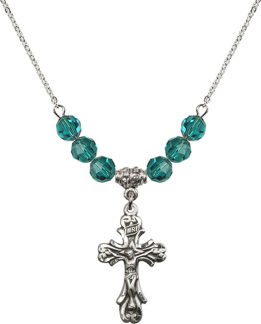 Sterling Silver Crucifix Birthstone Necklace with Zircon Beads - 5421