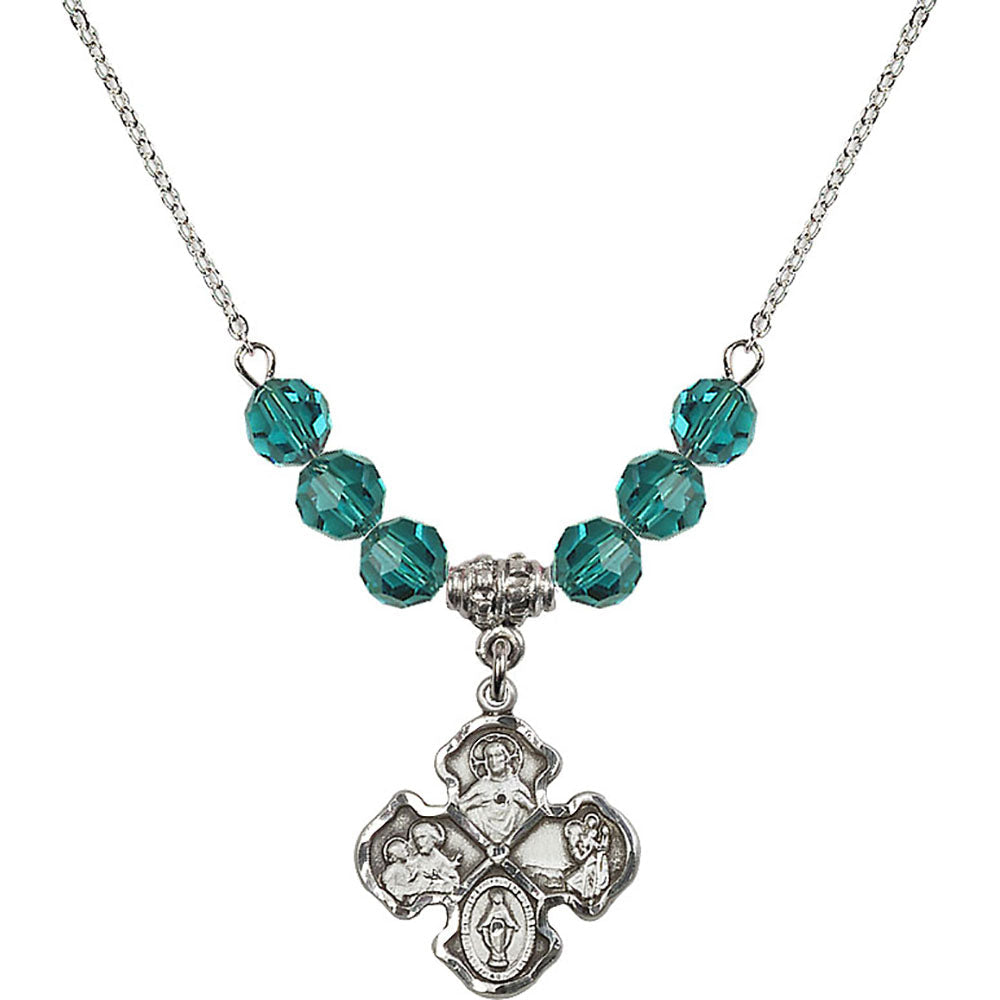 Sterling Silver 4-Way Birthstone Necklace with Zircon Beads - 5441