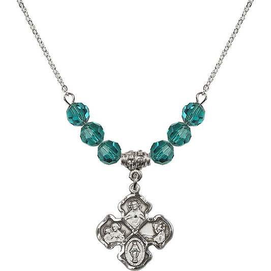 Sterling Silver 4-Way Birthstone Necklace with Zircon Beads - 5441