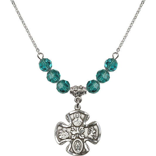 Sterling Silver 5-Way Birthstone Necklace with Zircon Beads - 5443