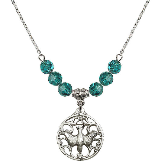 Sterling Silver Holy Spirit Birthstone Necklace with Zircon Beads - 5655