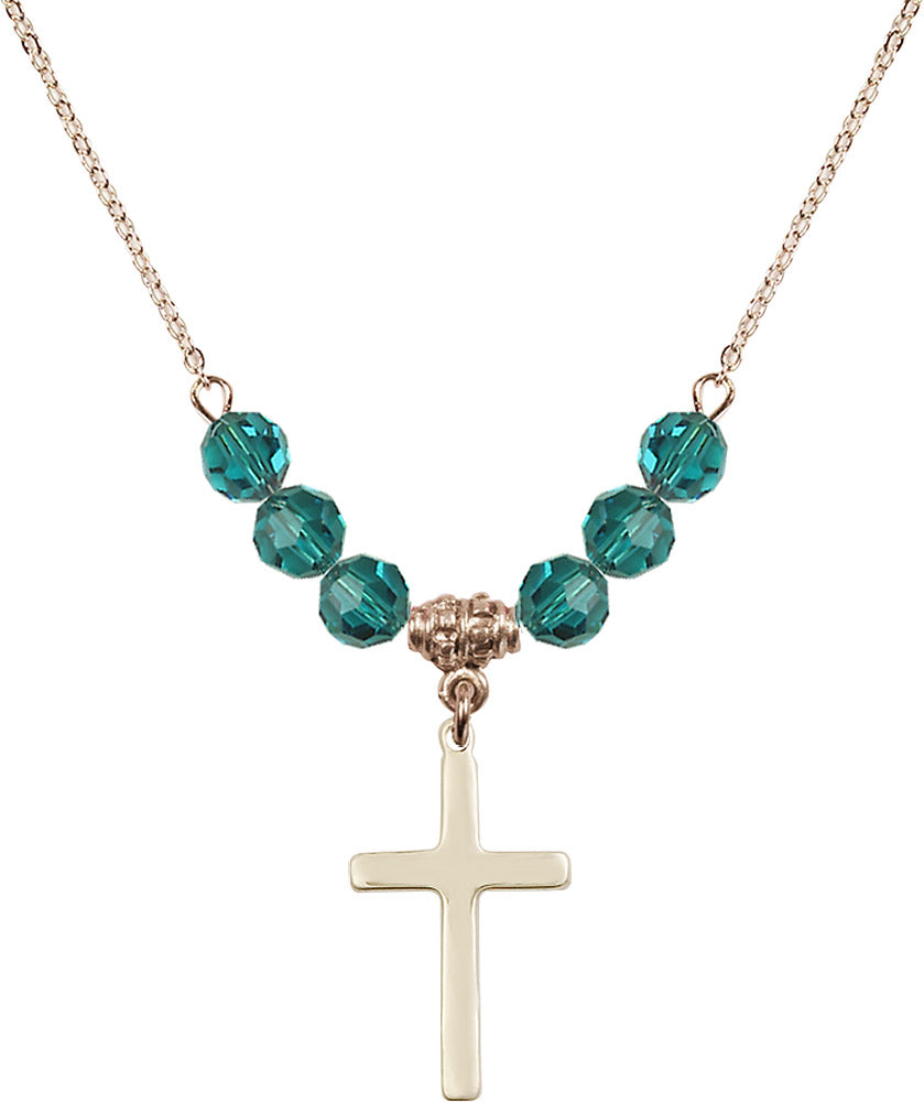 14kt Gold Filled Cross Birthstone Necklace with Zircon Beads - 5670