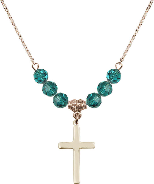 14kt Gold Filled Cross Birthstone Necklace with Zircon Beads - 5670