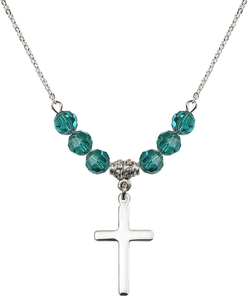 Sterling Silver Cross Birthstone Necklace with Zircon Beads - 5670