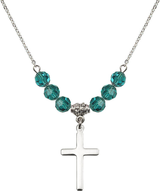 Sterling Silver Cross Birthstone Necklace with Zircon Beads - 5670