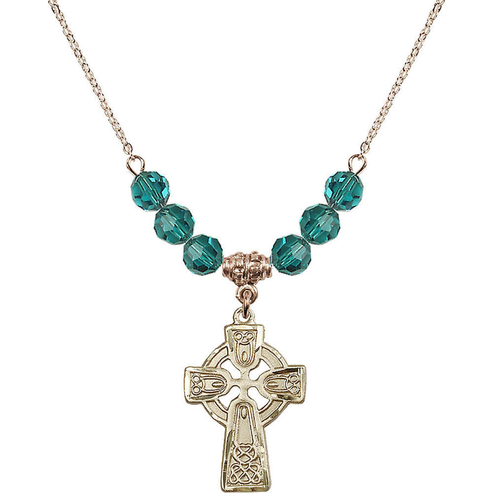 14kt Gold Filled Celtic Cross Birthstone Necklace with Zircon Beads - 5689