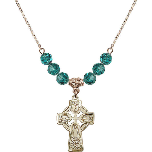 14kt Gold Filled Celtic Cross Birthstone Necklace with Zircon Beads - 5689