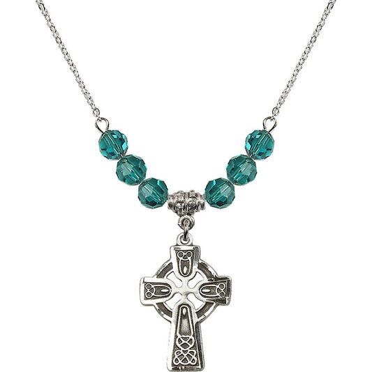 Sterling Silver Celtic Cross Birthstone Necklace with Zircon Beads - 5689