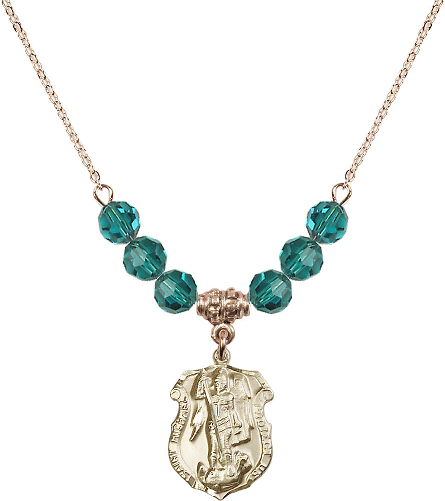 14kt Gold Filled Saint Michael the Archangel Birthstone Necklace with Zircon Beads - 5692